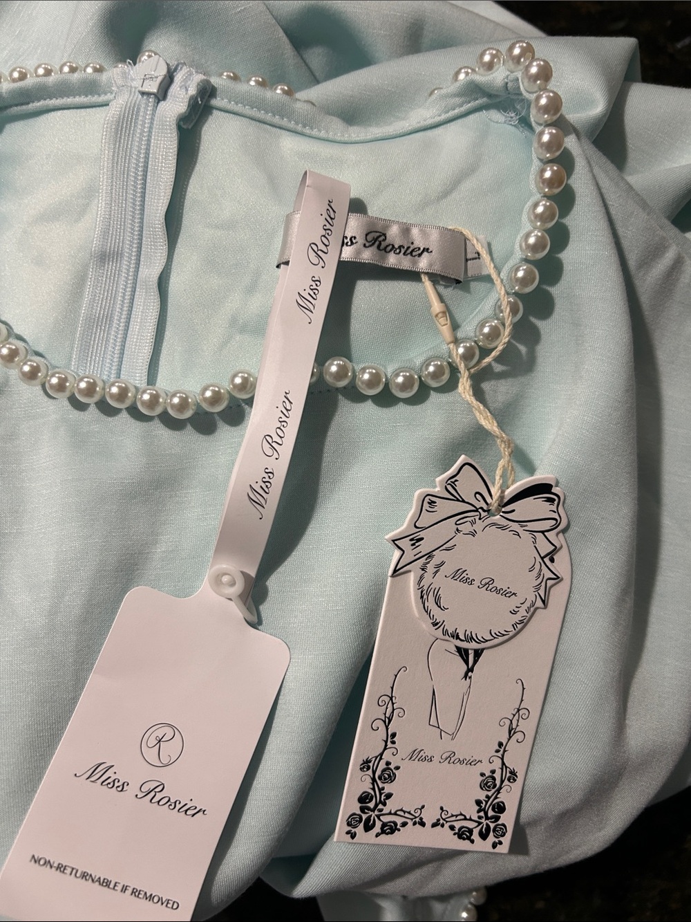 NWT Miss Rosier light blue maxi dress with pearl trim - Picture 14 of 15